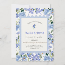 Invitación a la Boda Floral Azul.