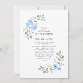 Invitación a la boda floral azul acuarela