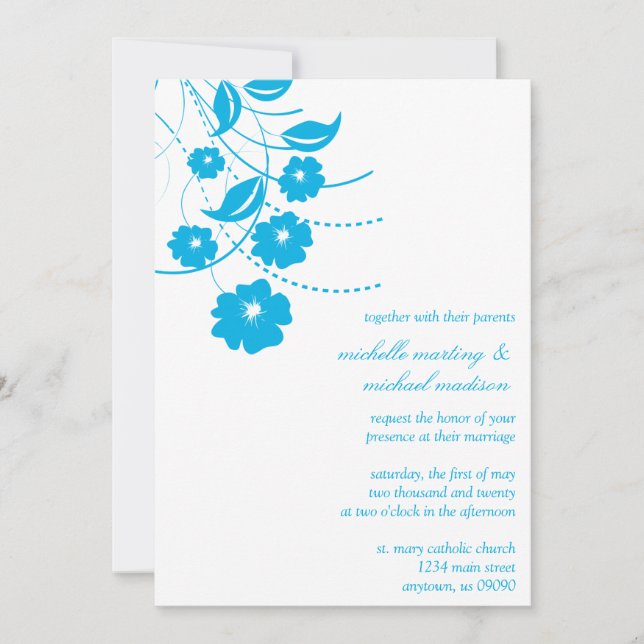 Invitación a la Boda Floral (Azul/Blanco) (Anverso)