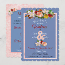 Invitación a la boda floral azul borgoña Rosa de R