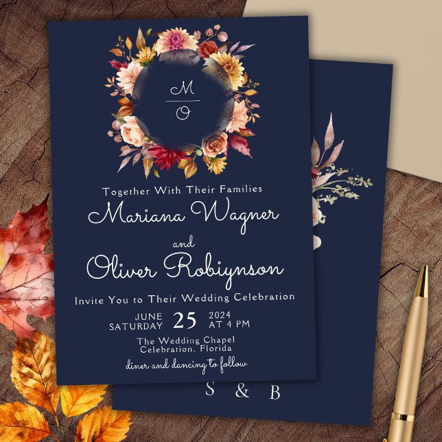 Invitación a la boda floral azul de la Marina de B (Subido por el creador)