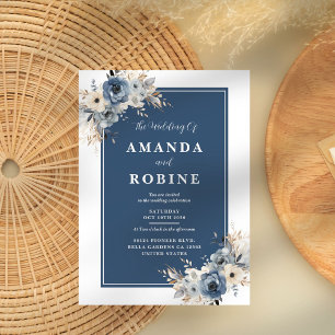 Invitación a la boda floral azul de la Marina mini