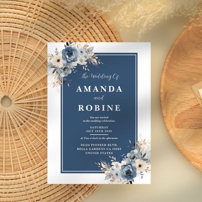 Invitación a la boda floral azul de la Marina mini (Subido por el creador)