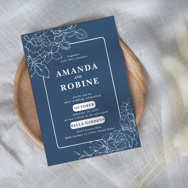 Invitación a la Boda Floral Azul de la Marina Mode (Subido por el creador)