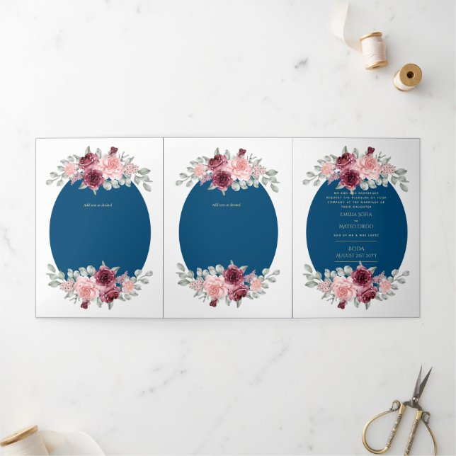 Invitación a la boda floral azul de Nuestra Boda B (Exterior)