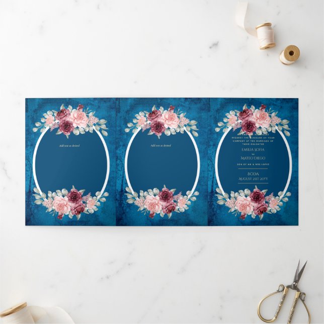Invitación a la boda floral azul de Nuestra Boda B (Exterior)