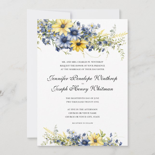 Invitación a la boda floral azul de verano de Cape (Anverso)