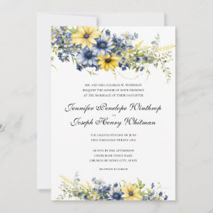 Invitación a la boda floral azul de verano de Cape
