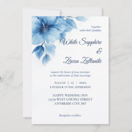 Invitación a la Boda Floral Azul Elegante