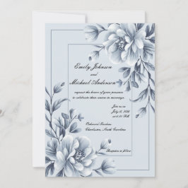 Invitación a la Boda Floral Azul Elegante