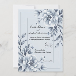 Invitación a la Boda Floral Azul Elegante