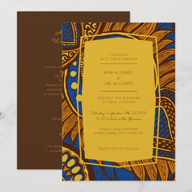 Invitación a la boda floral azul en Ankara (Anverso / Reverso)