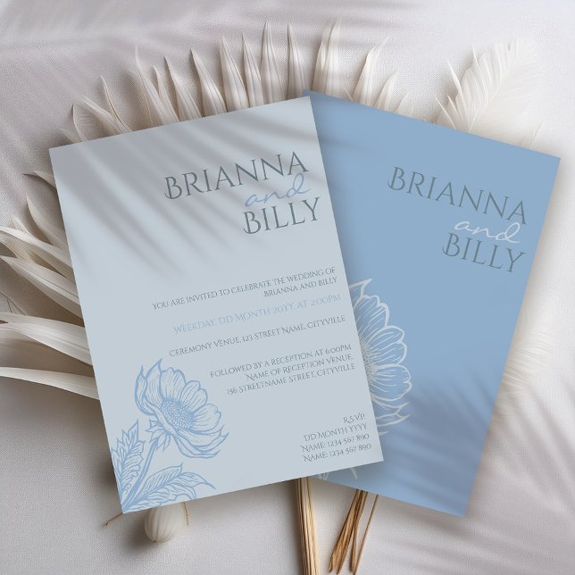 Invitación a la boda floral azul minimalista (Subido por el creador)