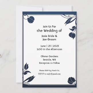 invitación a la boda floral azul minimalista