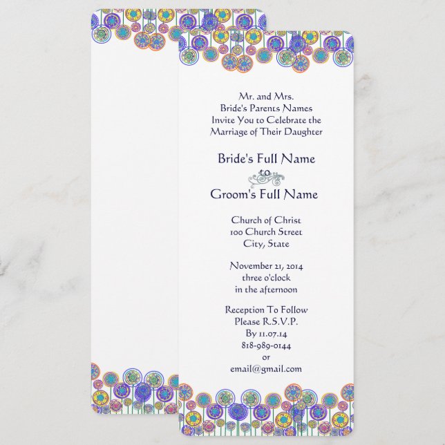 Invitación a la boda floral azul-moderna (Anverso / Reverso)