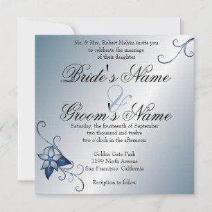 Invitación a la boda floral azul moderna
