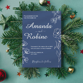 Invitación a la boda floral azul moderna