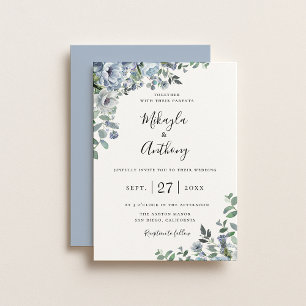 Invitación a la Boda Floral Azul Polvo