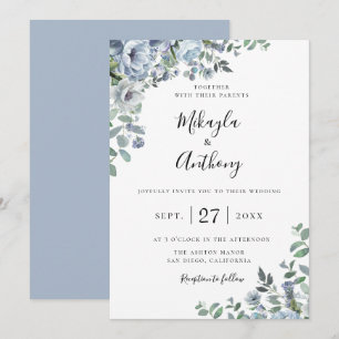 Invitación a la Boda Floral Azul Polvo