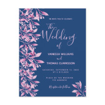 Invitación a la boda floral azul rosa
