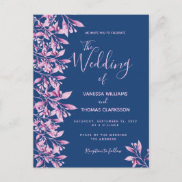 Invitación a la boda floral azul rosa