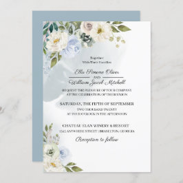 Invitación a la boda floral azul rústica