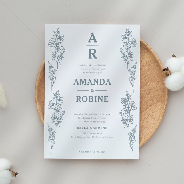 Invitación a la boda floral azul simple (Subido por el creador)