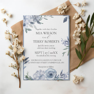 Invitación a la boda floral azul turquesa moderna
