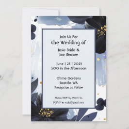 Invitación a la boda floral azul y azul