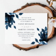 Invitación a la boda floral azul y blanca
