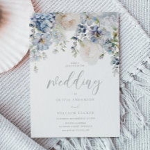 Invitación a la boda floral azul y blanca turbia