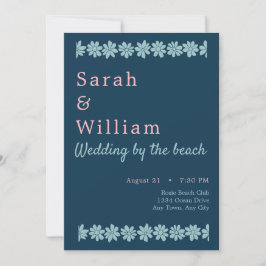 Invitación a la boda floral azul y rosa