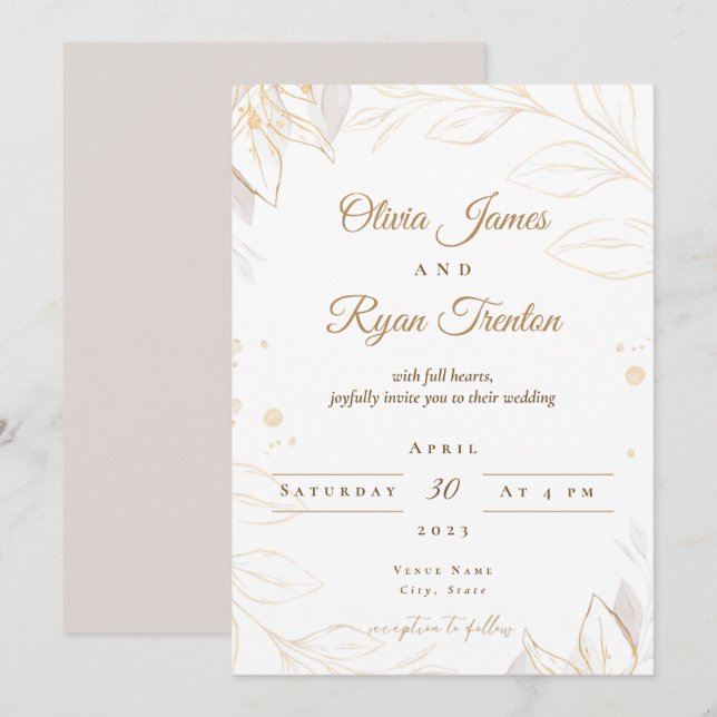 Invitación a la boda floral beige (Anverso / Reverso)
