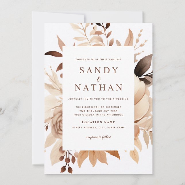 Invitación a la Boda Floral Beige-Boho moderno (Anverso)