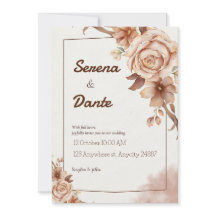 Invitación a la boda floral beige y marrón
