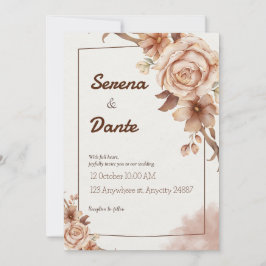 Invitación a la boda floral beige y marrón
