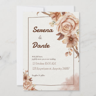 Invitación a la boda floral beige y marrón
