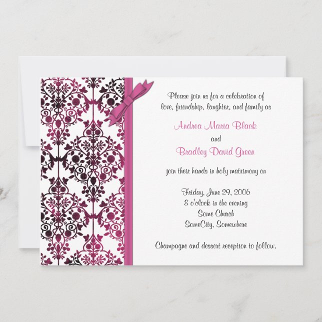 Invitación a la boda floral Black White Pink Damas (Anverso)