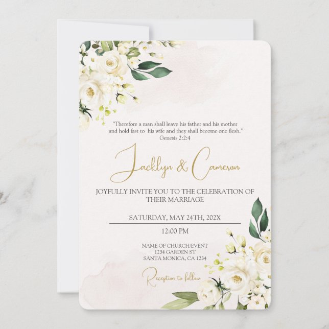 Invitación a la boda floral blanca (Anverso)