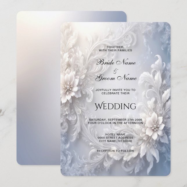 Invitación a la boda floral blanca (Anverso / Reverso)