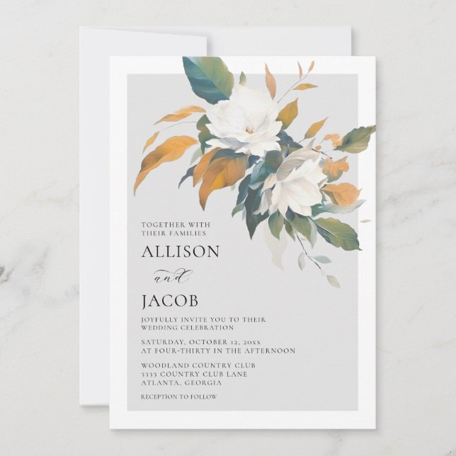 Invitación a la boda floral blanca (Anverso)
