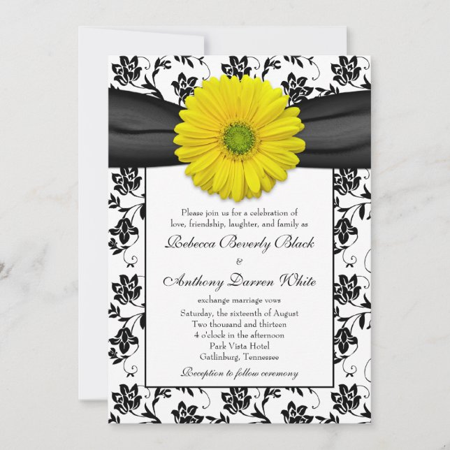 Invitación a la boda floral blanca amarilla (Anverso)