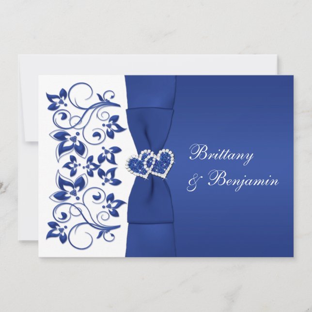 Invitación a la boda floral blanca, azul RIBBON IM (Anverso)
