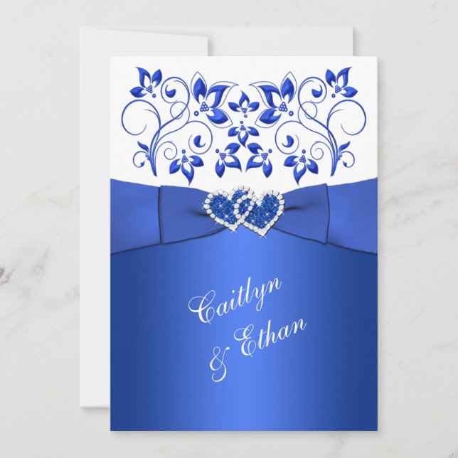 Invitación a la boda floral blanca con cobalto (Anverso)