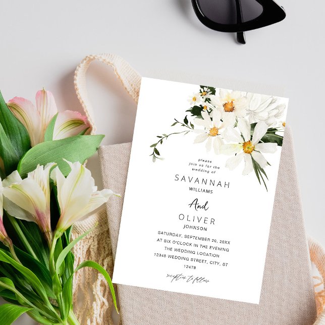 Invitación a la Boda Floral Blanca de Daisy V2 (Subido por el creador)