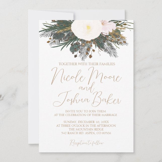 Invitación a la boda floral blanca de invierno (Anverso)