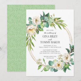 Invitación a la boda floral blanca de oro y vegeta