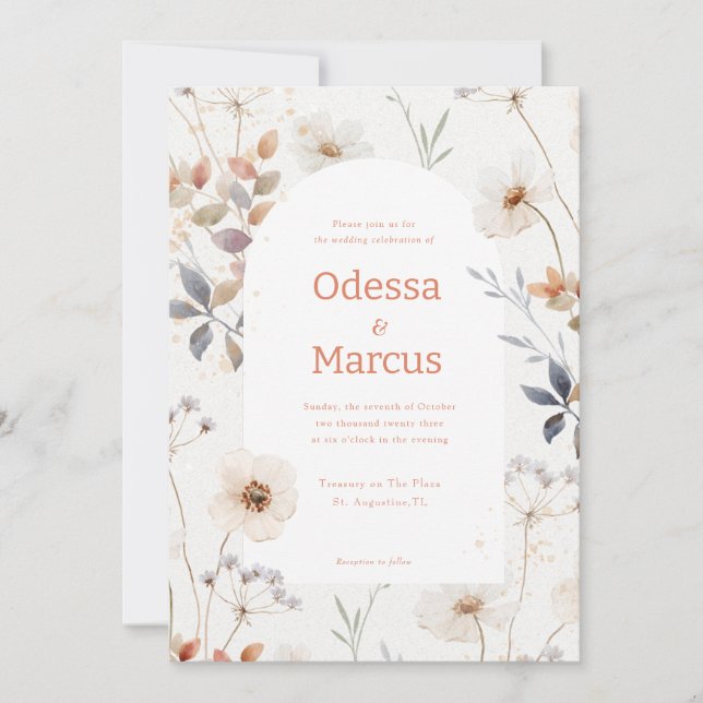 Invitación a la boda floral blanca de otoño (Anverso)