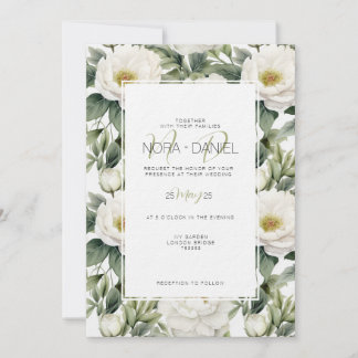 Invitación a la Boda Floral Blanca de Verdor