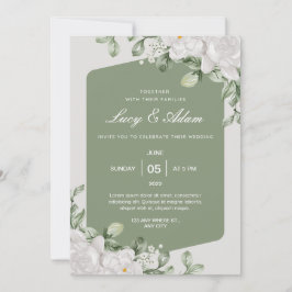 Invitación a la boda floral blanca del sabio verde